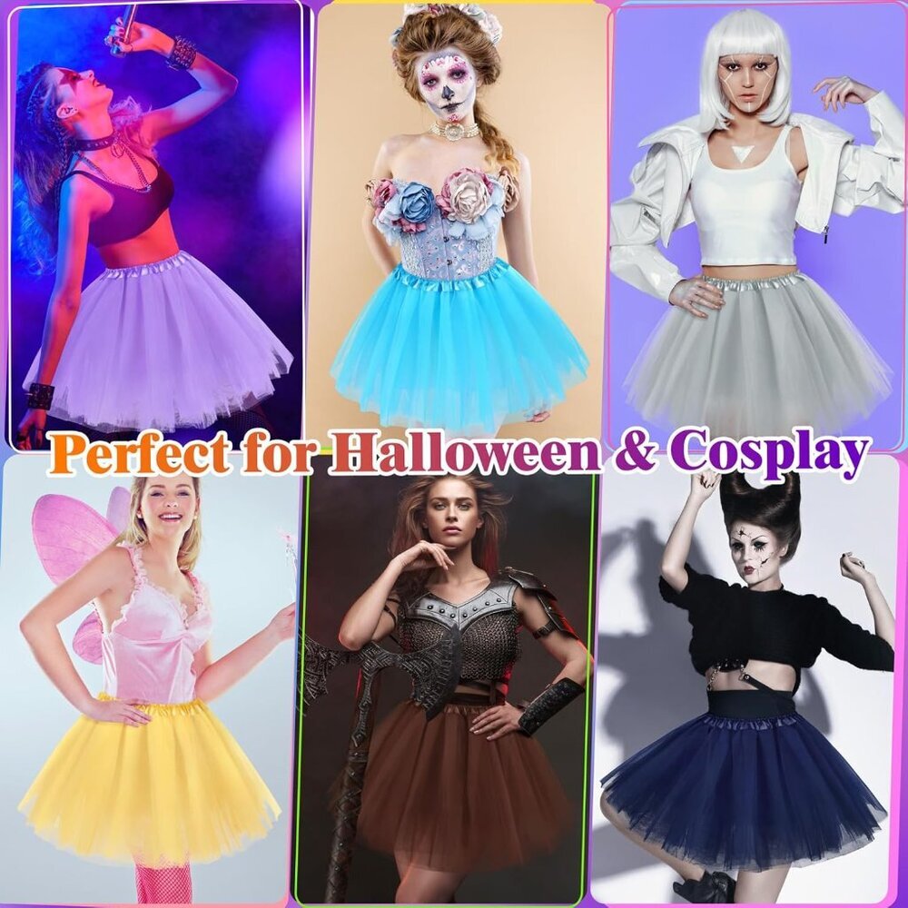 Women's Light Blue Adults 5 Layered Tulle Skirt Halloween Tutus Fluffy Skirts - Picture 3 of 6